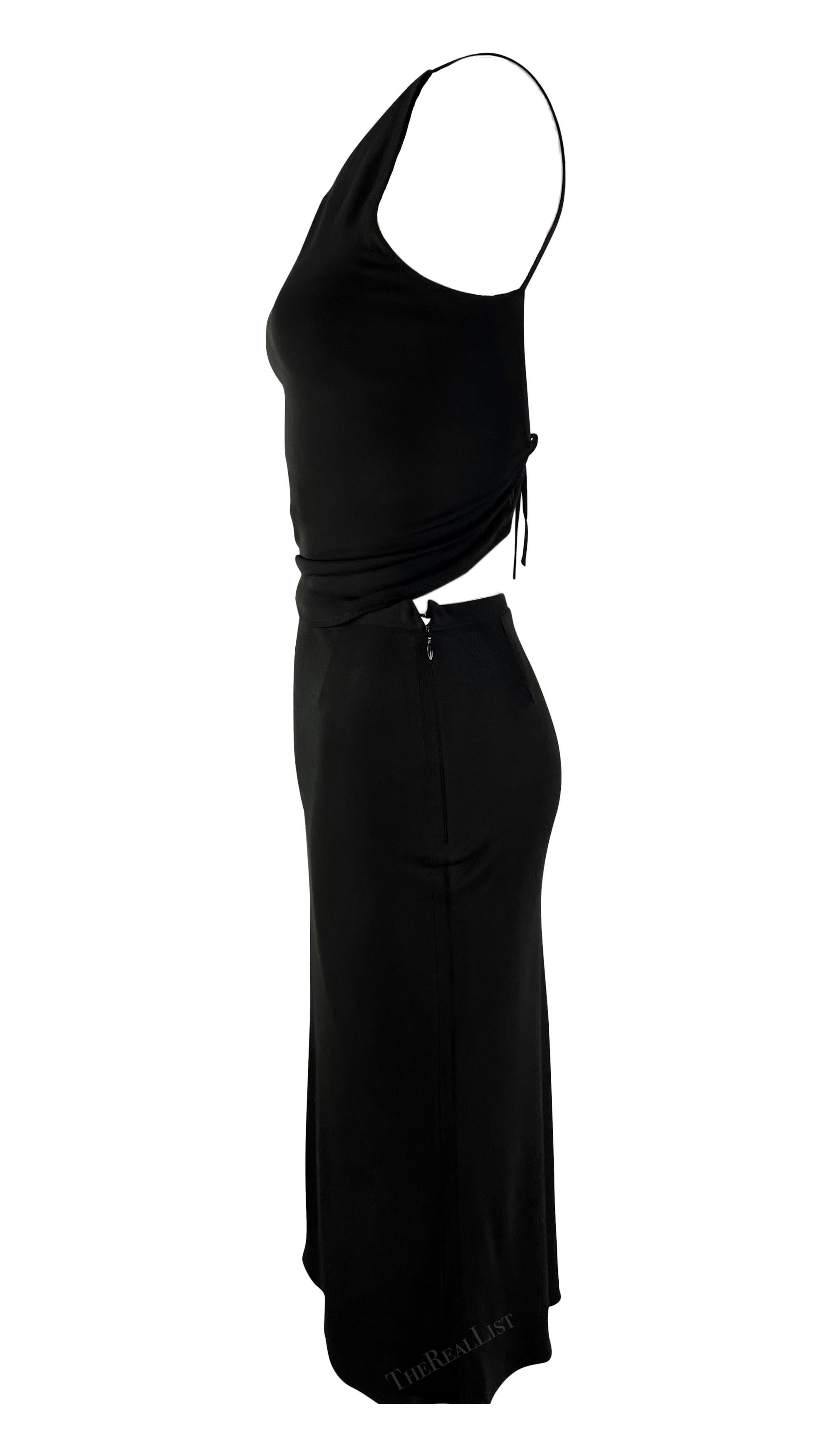 1990 Yigal Azrouël Black Bodycon Backless Crop Top High Slit Skirt Set en vente 2