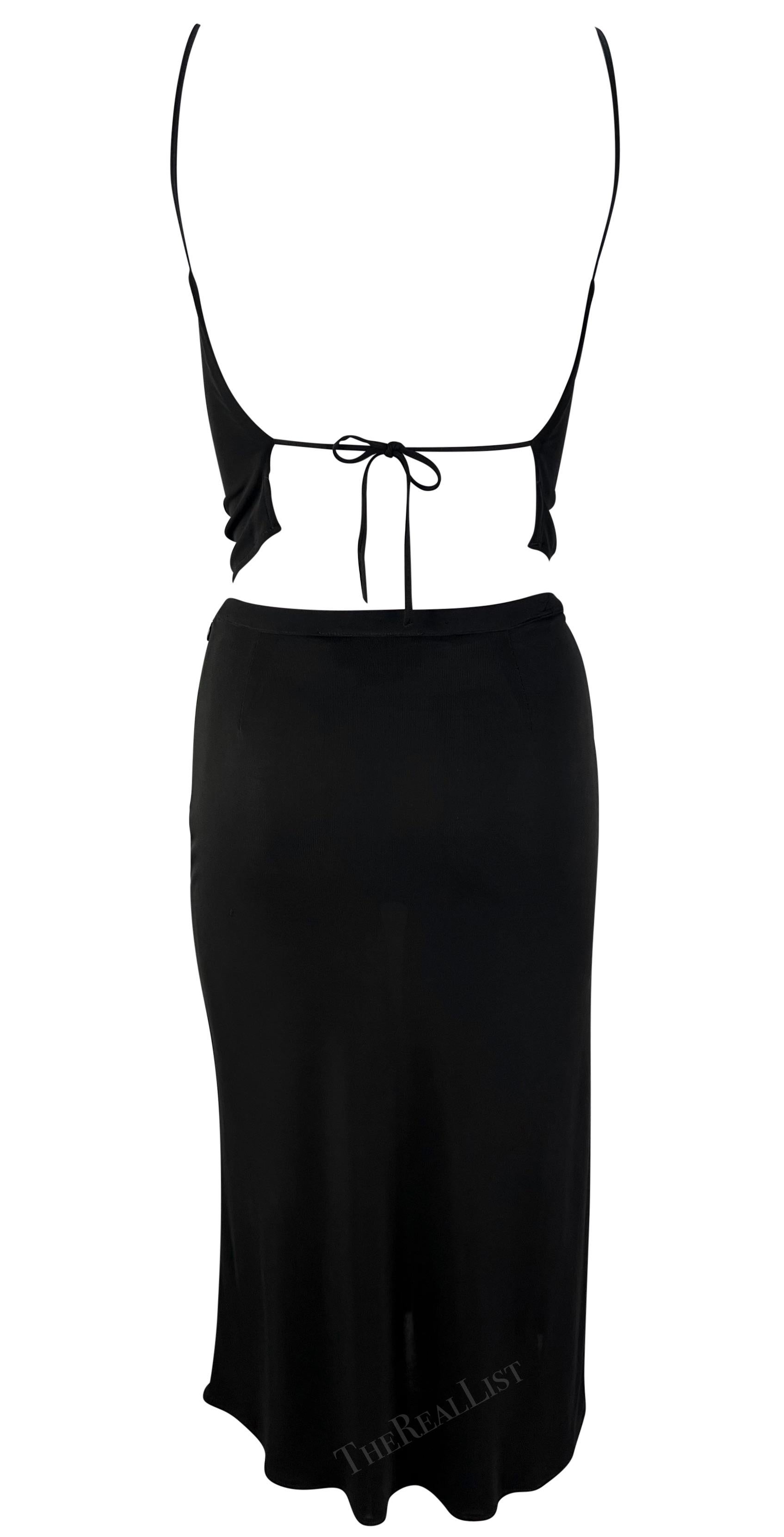 1990s Yigal Azrouël Black Bodycon Backless Crop Top High Slit Skirt Set For Sale 3