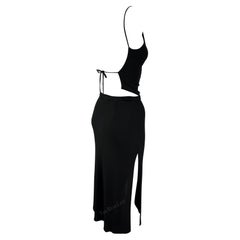 Used 1990s Yigal Azrouël Black Bodycon Backless Crop Top High Slit Skirt Set