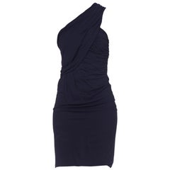1990S YIGAL AZROUEL Abito da cocktail monospalla in jersey di rayon blu navy