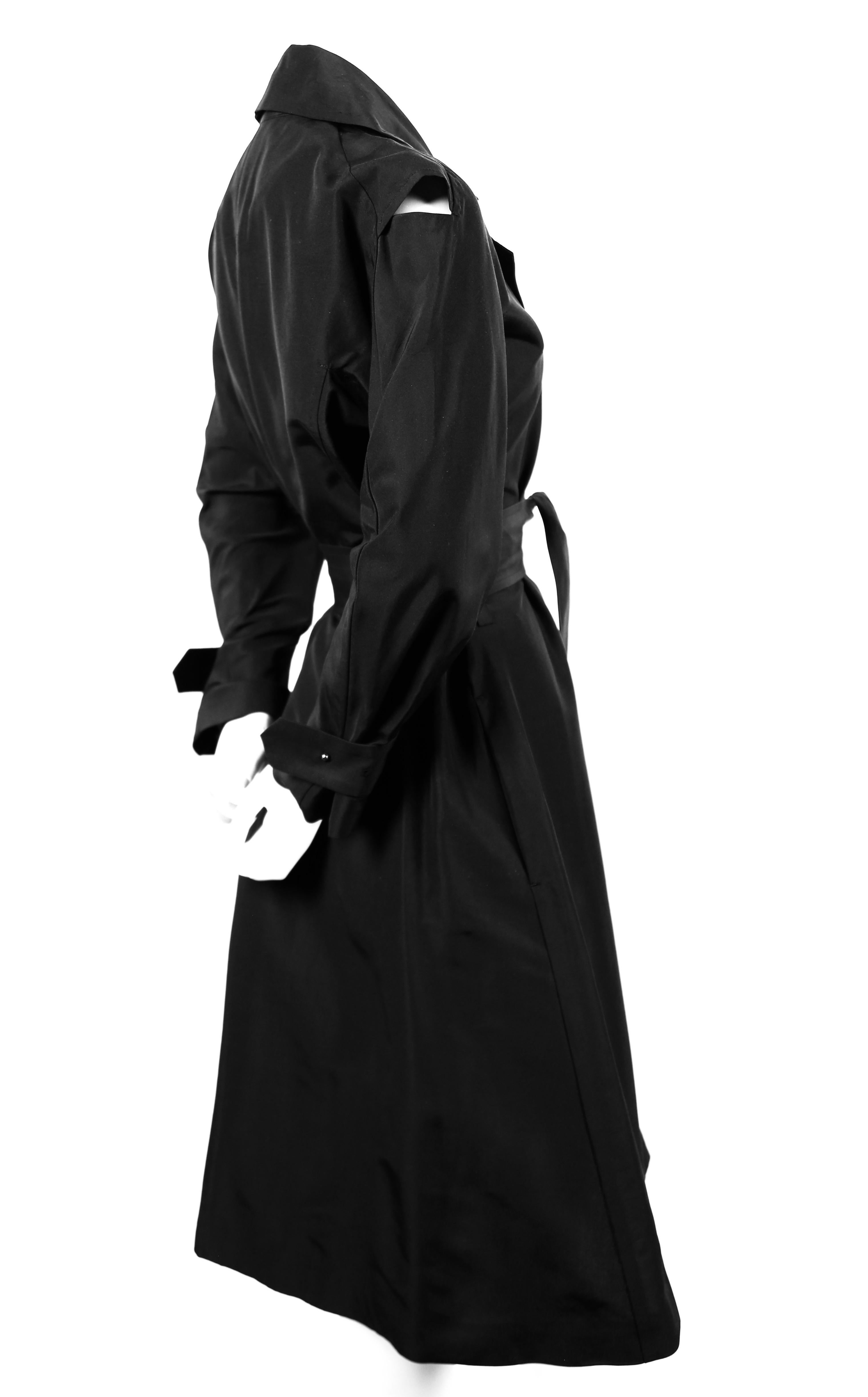Black 1990's Yohji Yamamoto black belted coat dress with shoulder cut-outs 