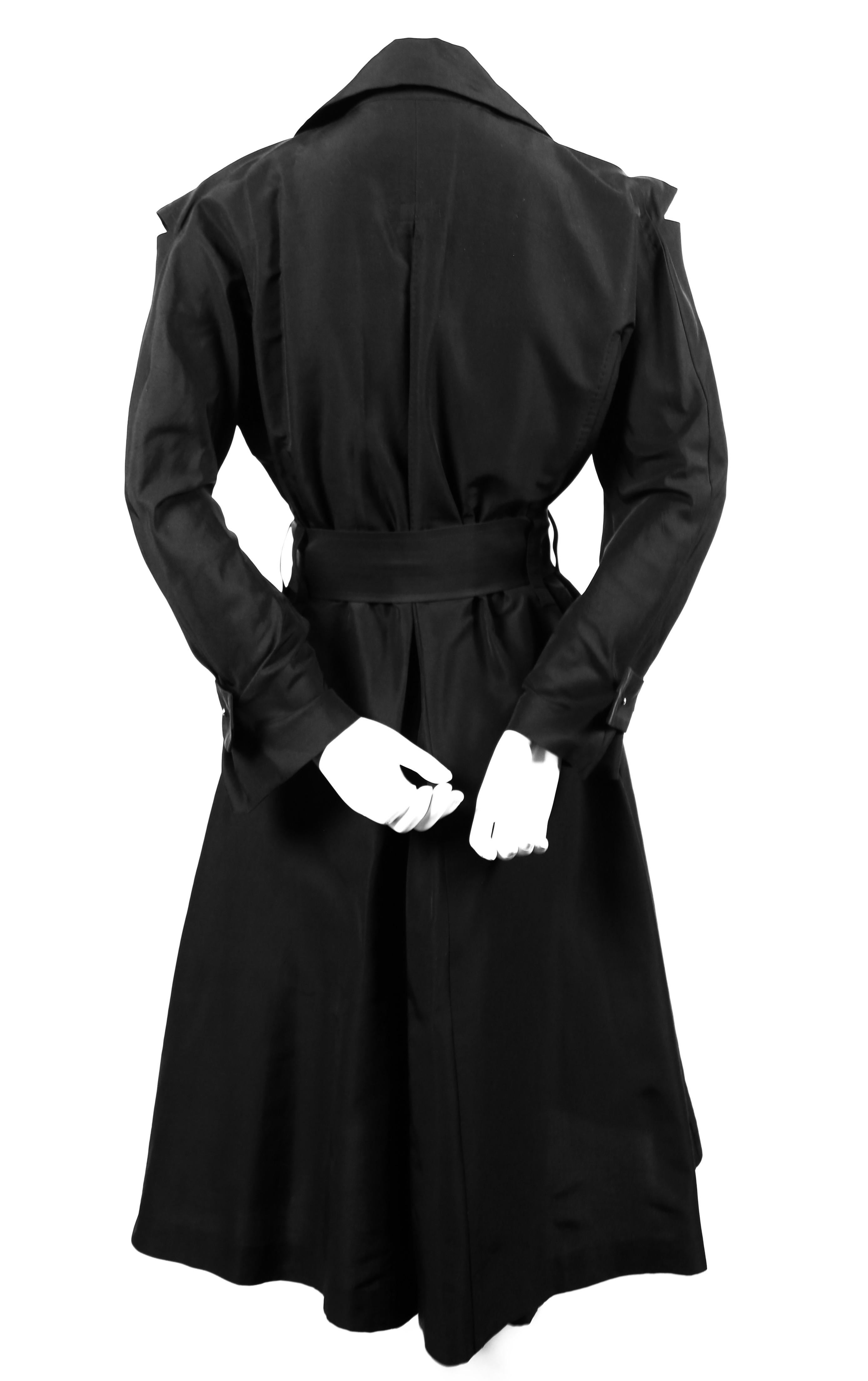 Women's 1990's Yohji Yamamoto black belted coat dress with shoulder cut-outs 
