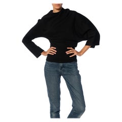 1990S YOHJI YAMAMOTO Black Cotton Blend Jersey Big Little Sleeve Top