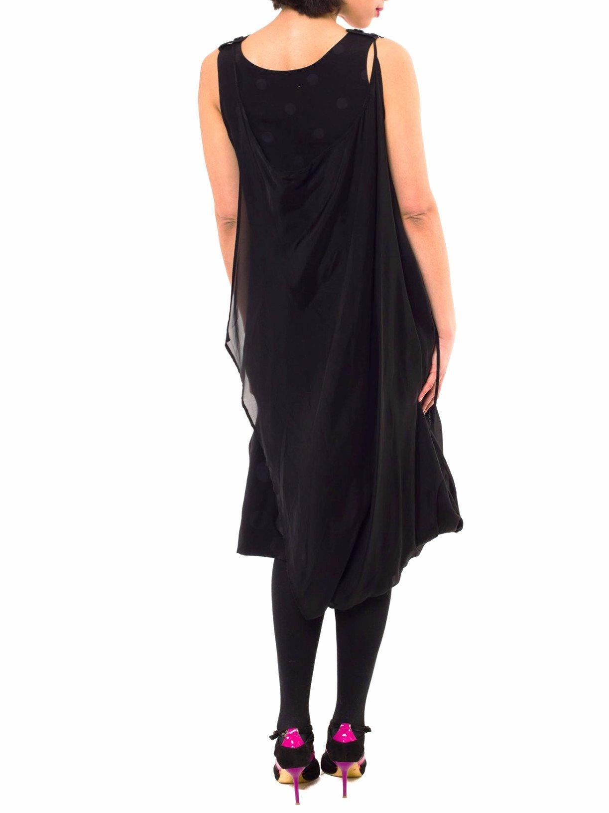1990S YOHJI YAMAMOTO Black & Grey Georgette Dress In Excellent Condition For Sale In New York, NY