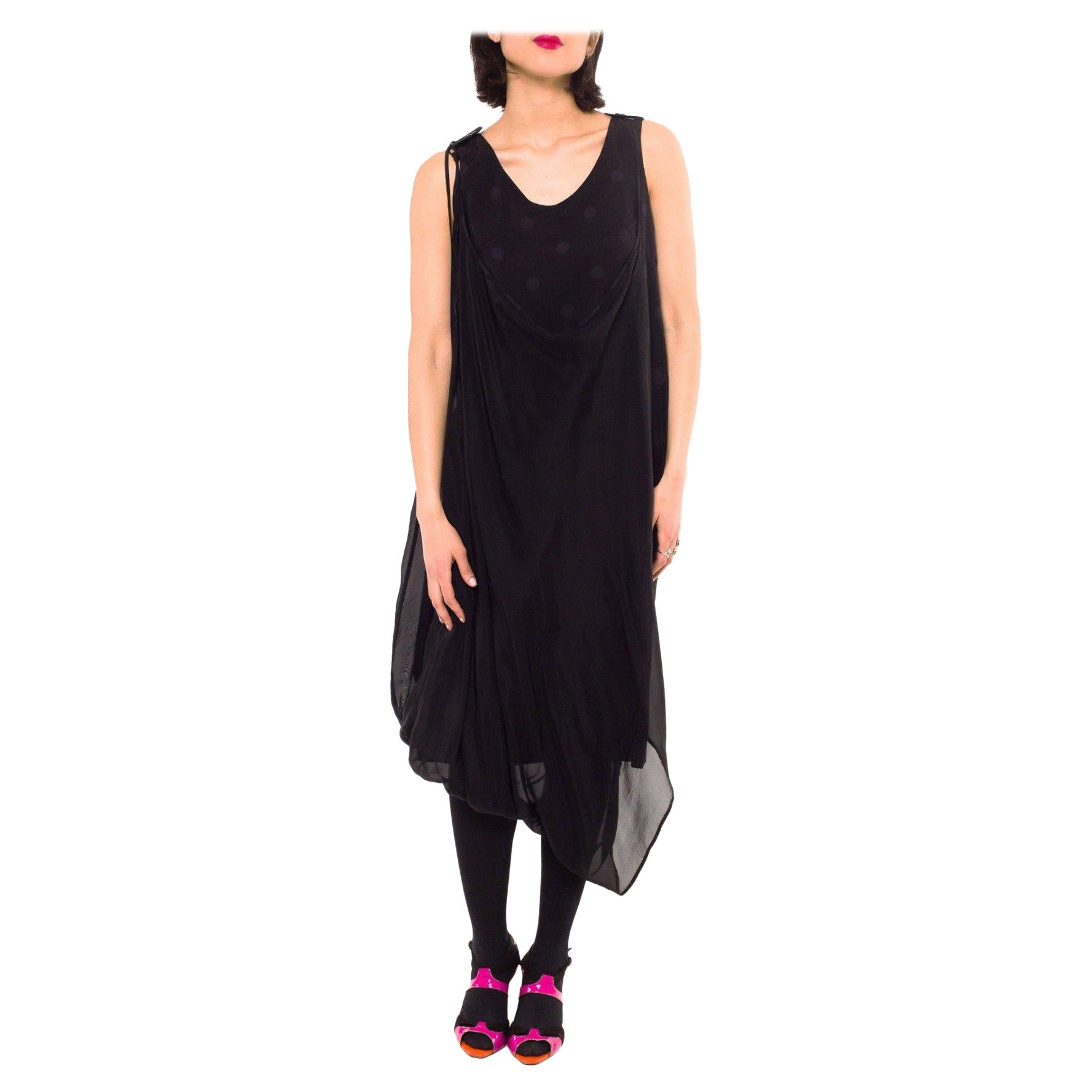 1990S Yohji Yamamoto Vestito in Georgette nero e grigio in vendita
