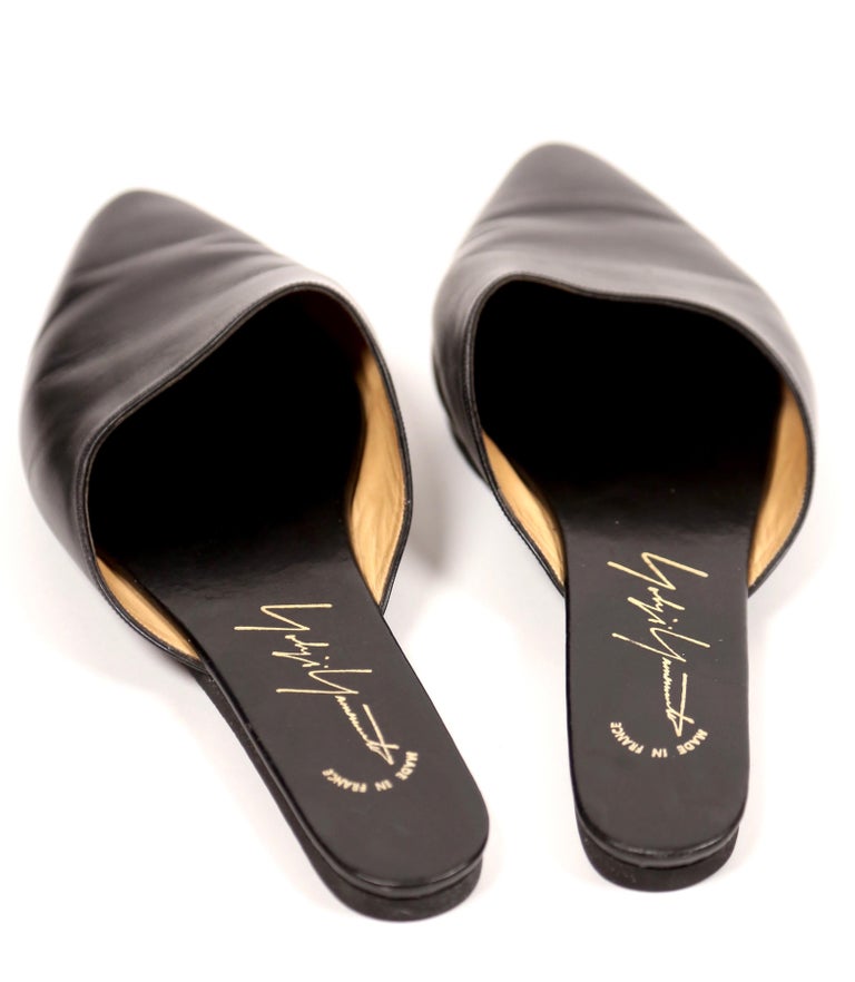 1990's YOHJI YAMAMOTO black leather slides with 'narrow' heels For Sale ...
