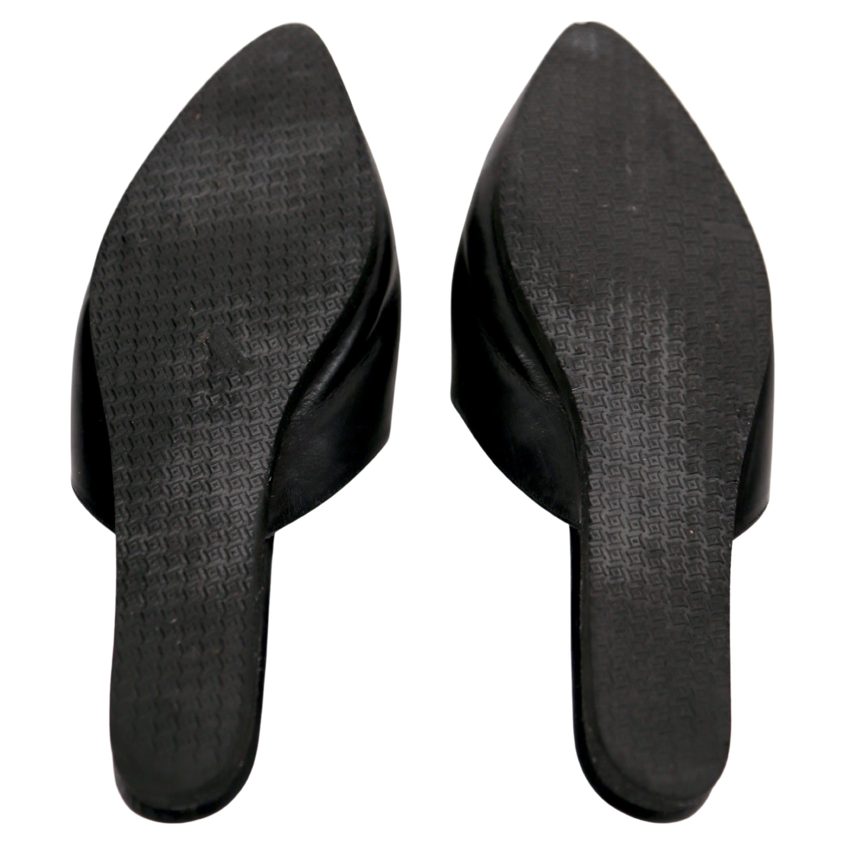 Women's or Men's 1990's YOHJI YAMAMOTO black leather slides with 'narrow' heels