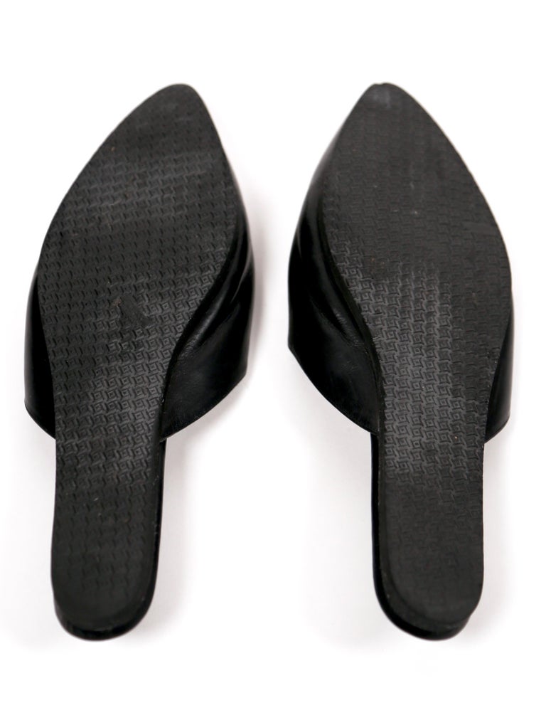 1990's YOHJI YAMAMOTO black leather slides with 'narrow' heels For Sale ...