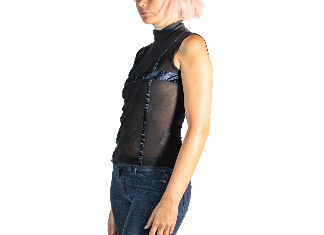 Donna 1990S Yohji Yamamoto - Top nero in rete di nylon e nastro in velcro in vendita