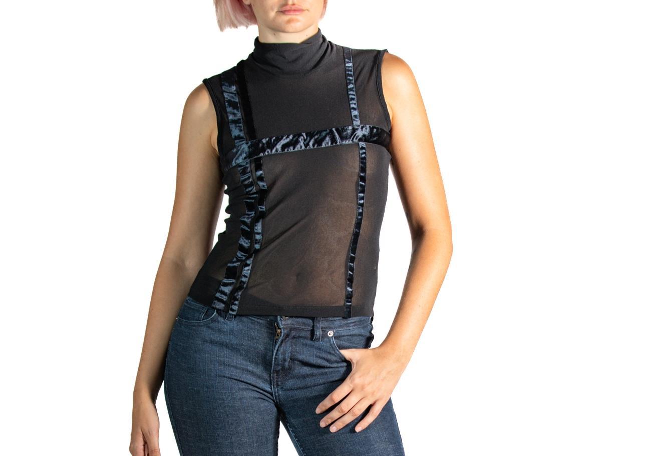 1990S Yohji Yamamoto - Top nero in rete di nylon e nastro in velcro in vendita 2