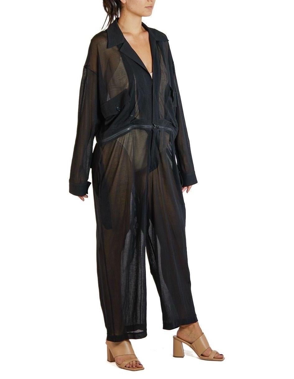 Women's 1990S YOHJI YAMAMOTO Black Sheer Paper Fiber Convertible Zip-Apart Jumpsuit For Sale
