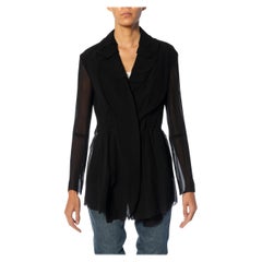 1990S YOHJI YAMAMOTO Black Silk Chiffon Deconstructed Jacket