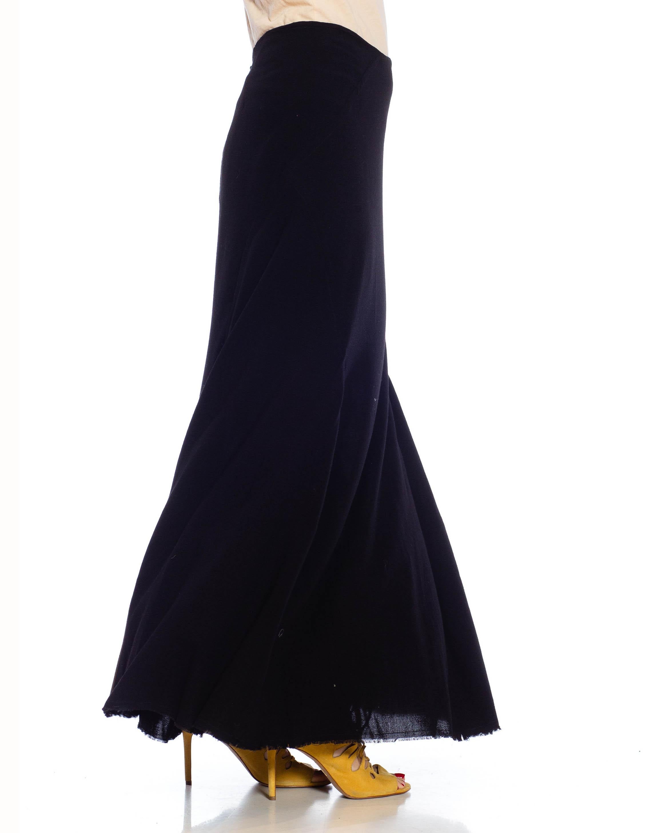 1990S YOHJI YAMAMOTO Black Wool Blend Asymmetrical Maxi Skirt In Excellent Condition For Sale In New York, NY