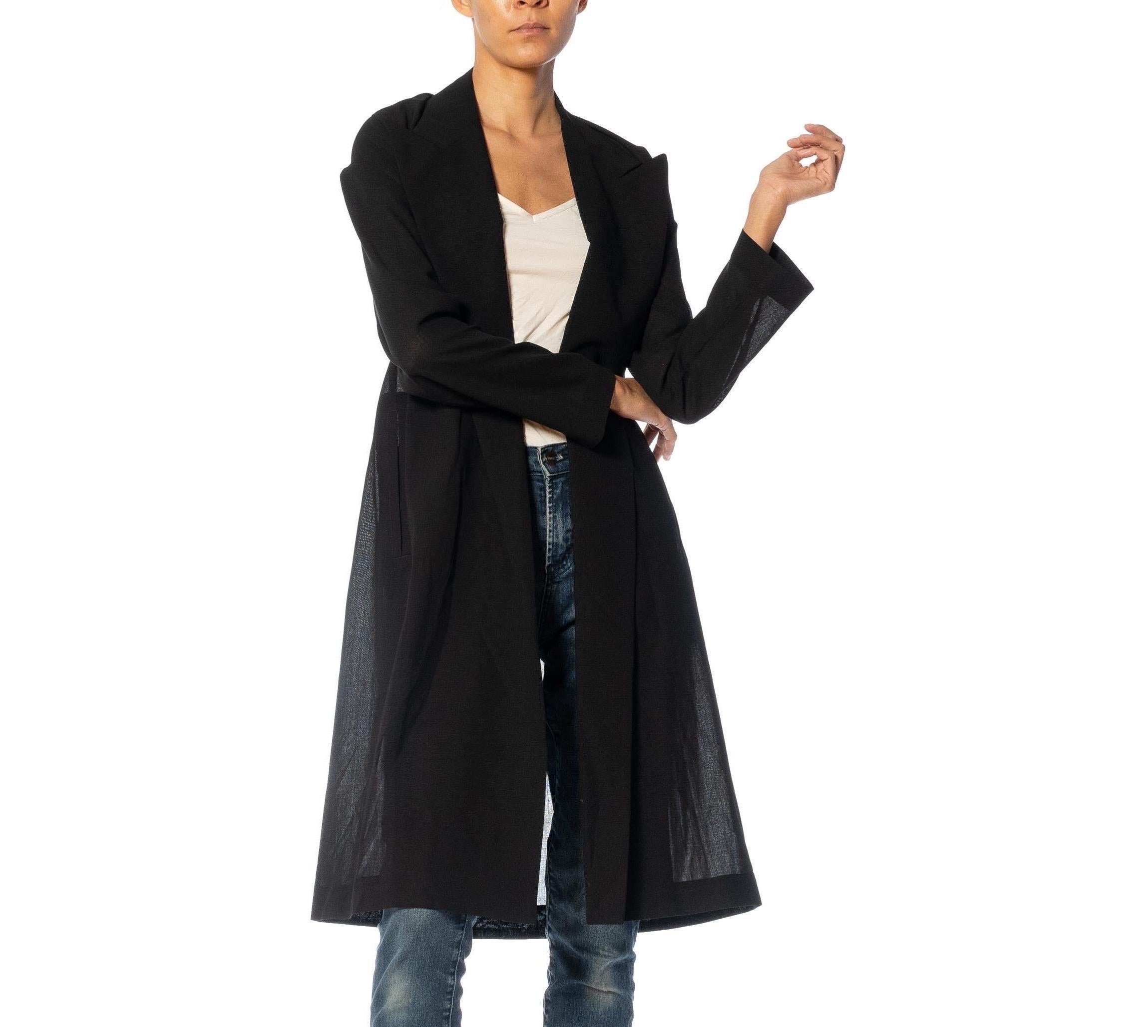 1990S YOHJI YAMAMOTO Black Wool Long Sleeve Sheer Blazer For Sale 7