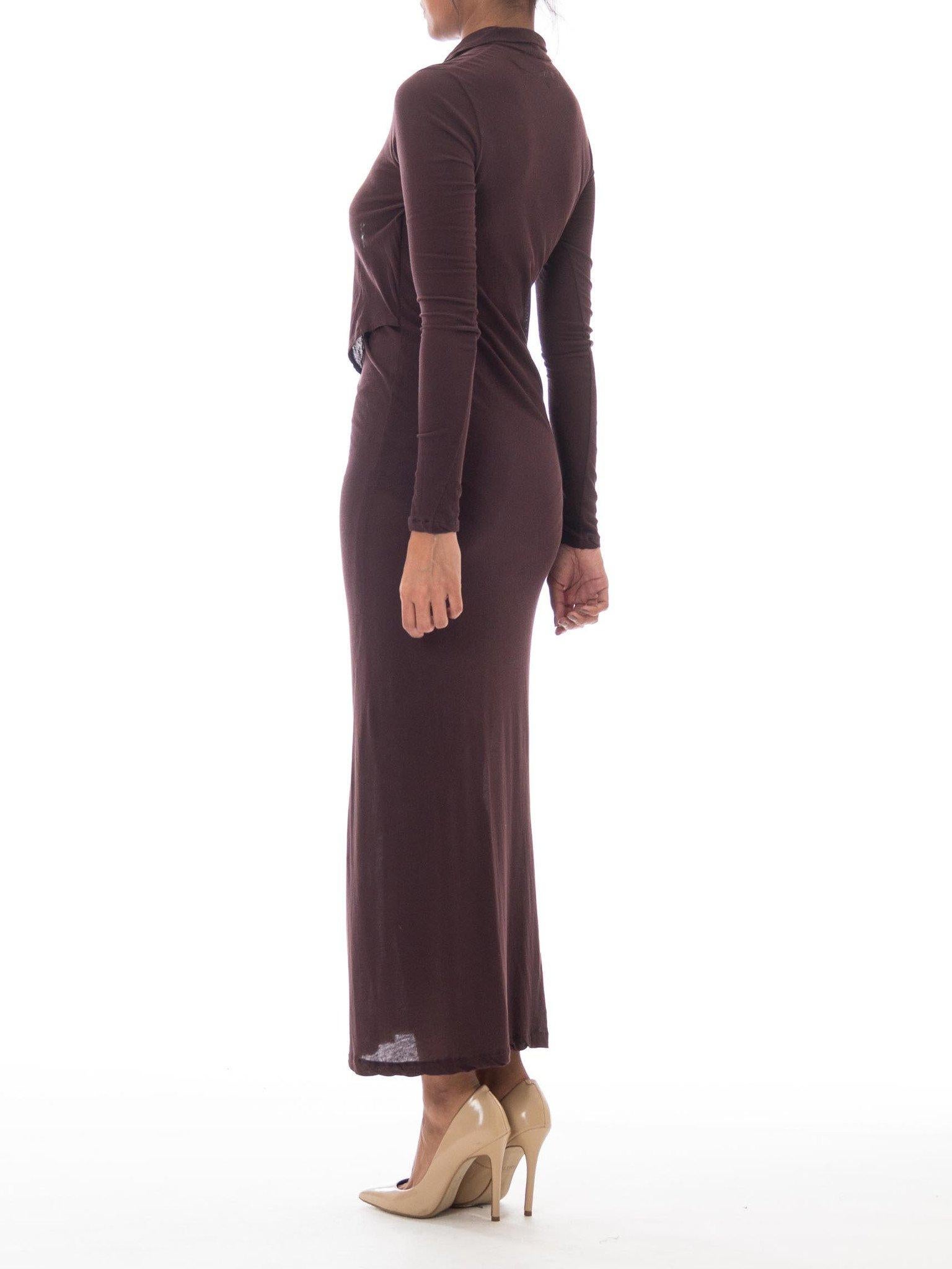 Black 1990S YOHJI YAMAMOTO Brown Jersey Long Sleeve Layered Maxi Dress For Sale