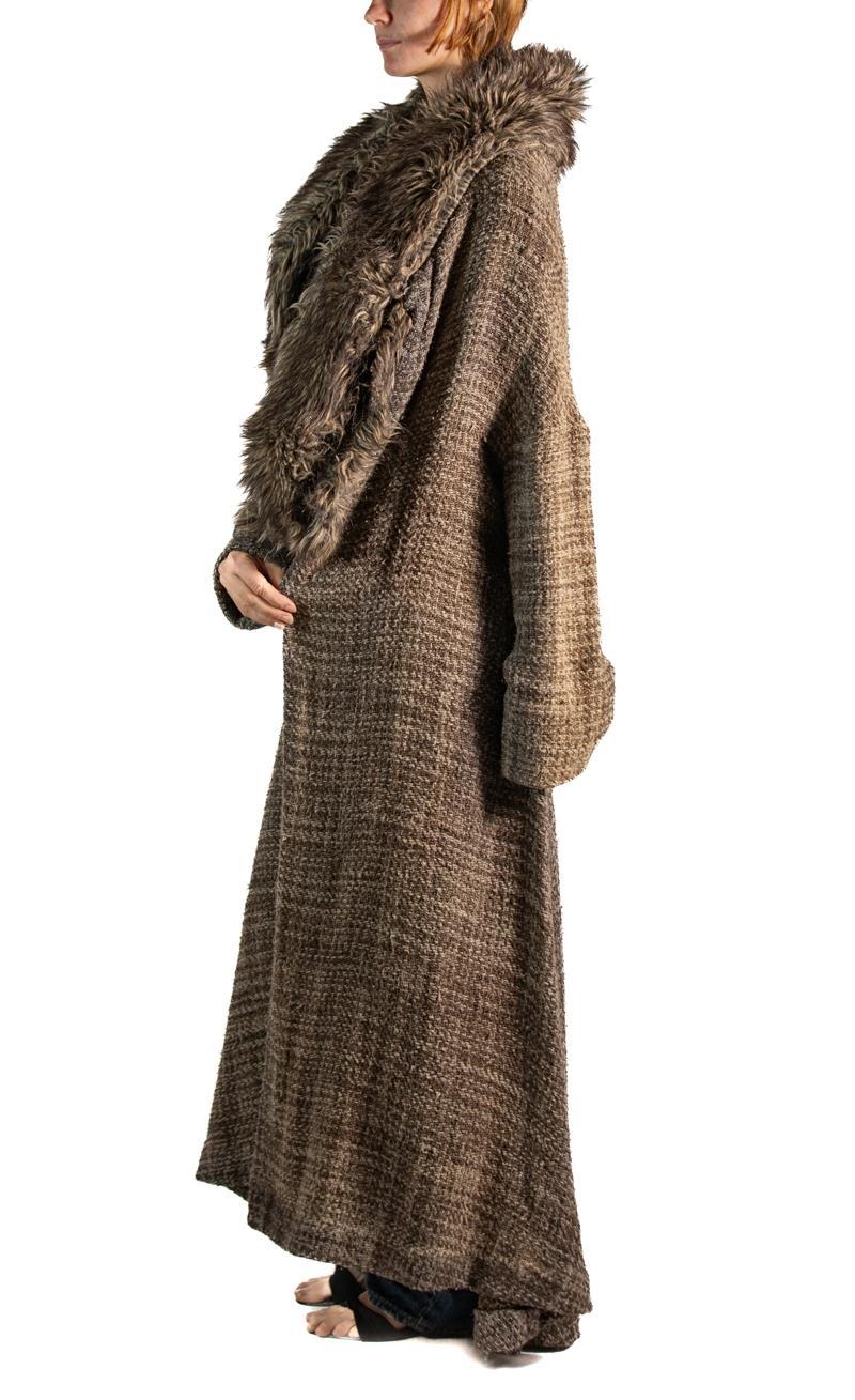 Black 1990S Yohji Yamamoto Brown Silk Tweed Duster