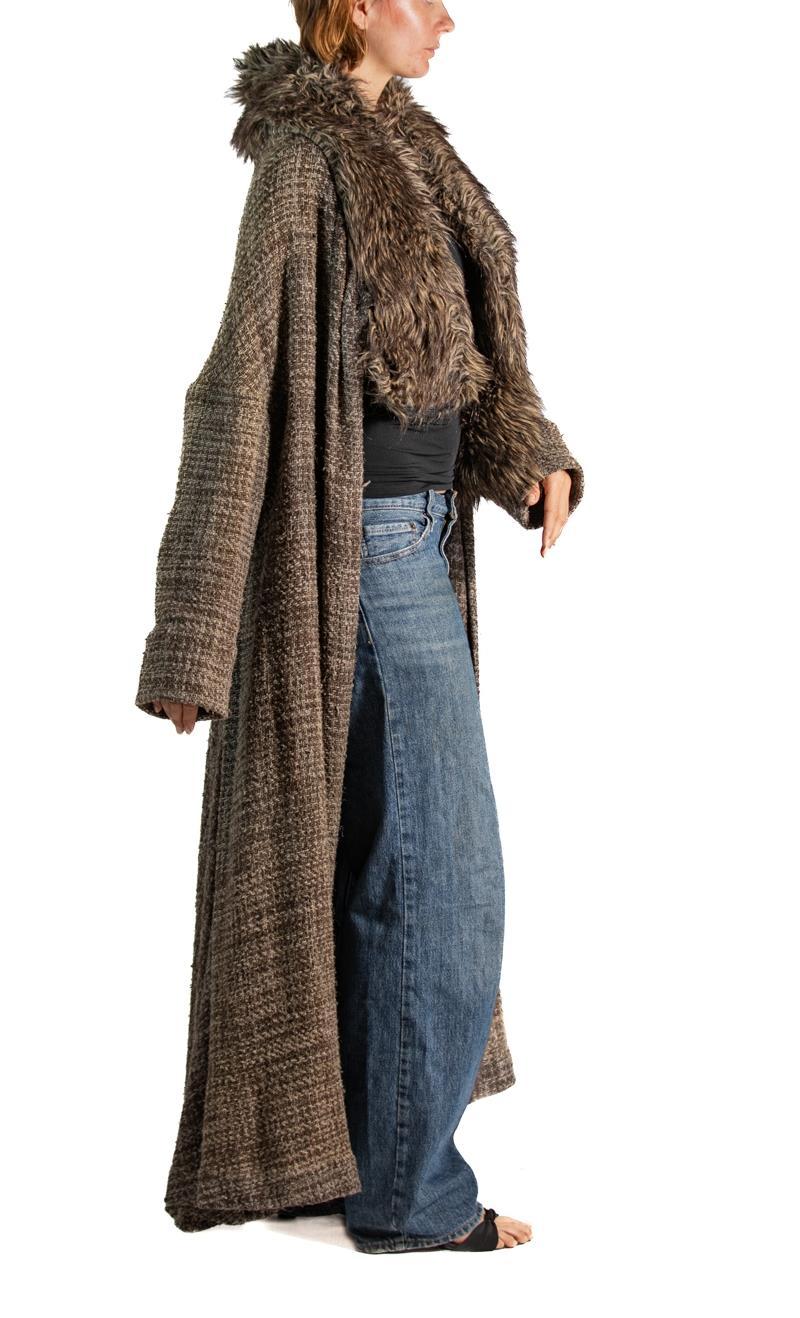 1990S Yohji Yamamoto Brown Silk Tweed Duster In Excellent Condition In New York, NY