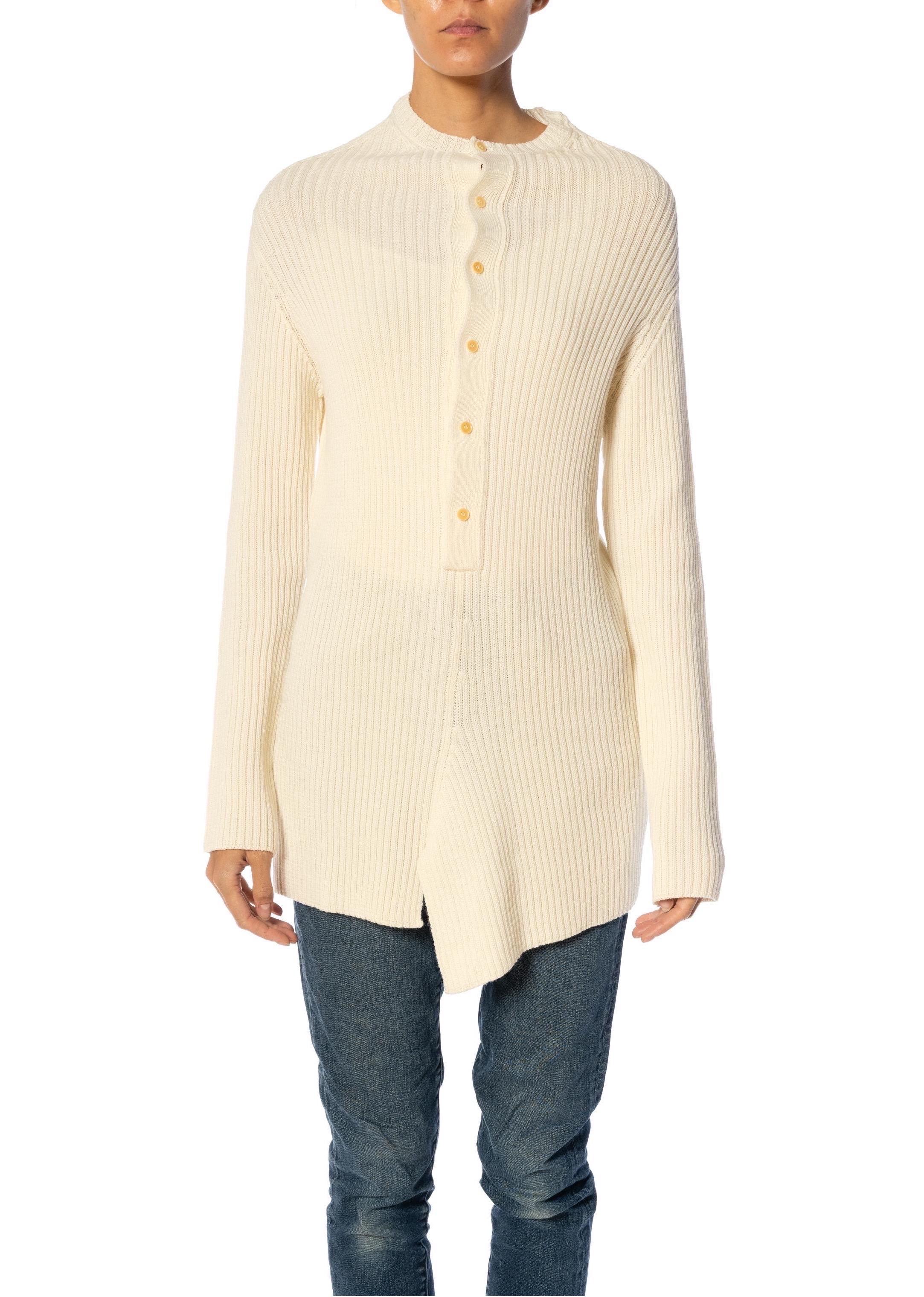 1990S YOHJI YAMAMOTO Cream Wool Knit Button Down Sweater In Excellent Condition For Sale In New York, NY
