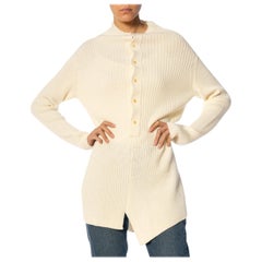 1990S YOHJI YAMAMOTO Cream Wool Knit Button Down Sweater