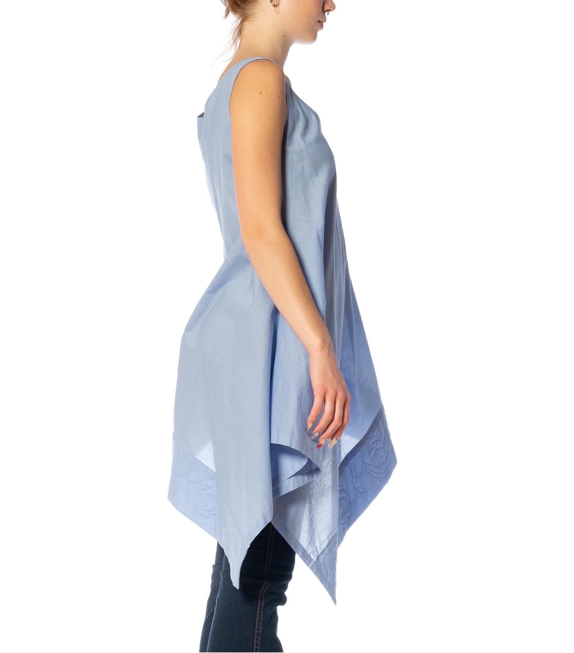 1990S YOHJI YAMAMOTO Light Blue Bias Cut Cotton Dress With Floral Quilted Hemli In Excellent Condition In New York, NY