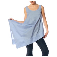 1990S YOHJI YAMAMOTO Light Blue Bias Cut Cotton Dress With Floral Quilted Hemli