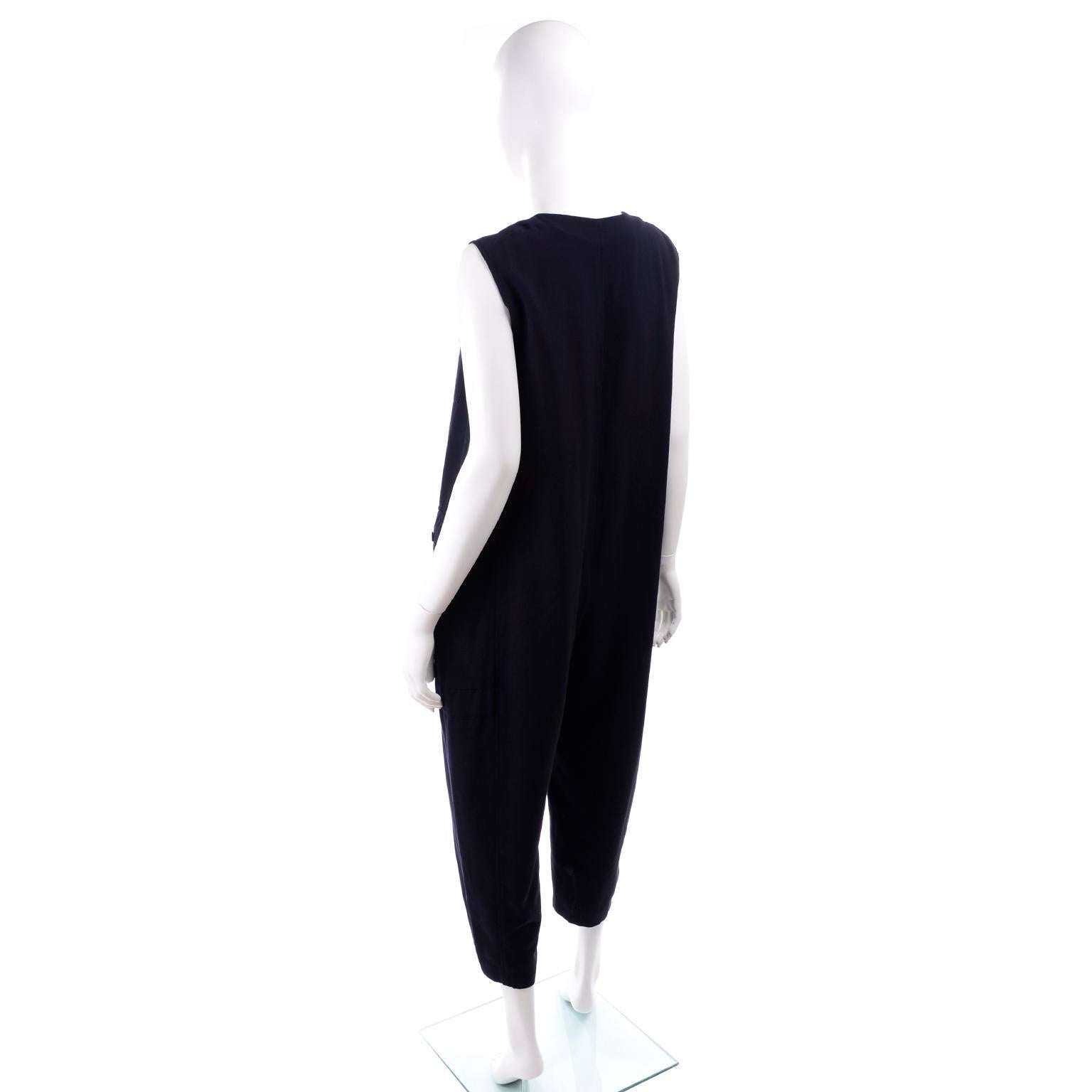 Women's 1990s Yohji Yamamoto Vintage Navy Blue Wool Sleeveless Jumpsuit