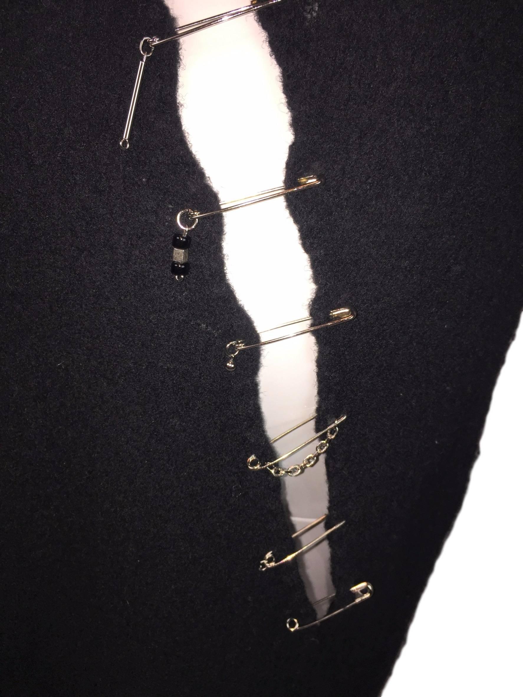 1990's Yoshiki Hishinuma Black Rocker Slashed Safety Pins Chains Dress In Excellent Condition In Yukon, OK