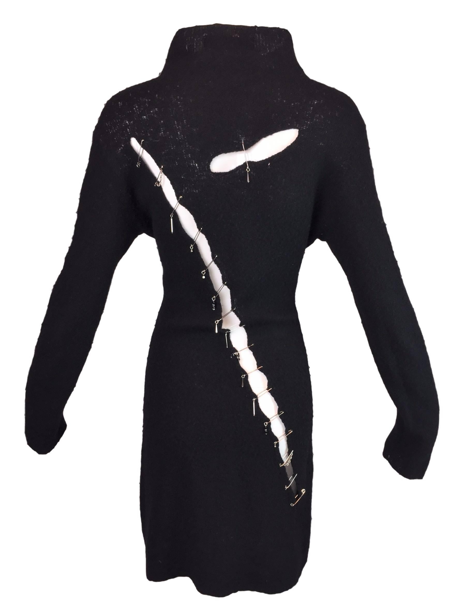 Women's 1990's Yoshiki Hishinuma Black Rocker Slashed Safety Pins Chains Dress