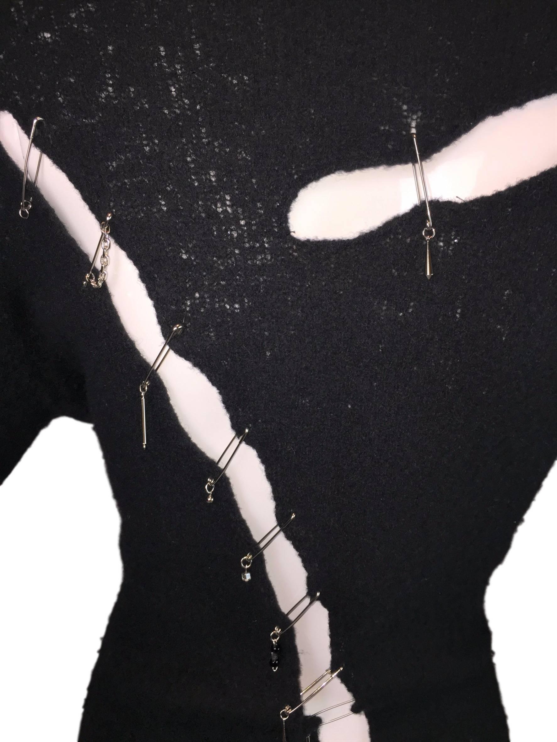 1990's Yoshiki Hishinuma Black Rocker Slashed Safety Pins Chains Dress 1