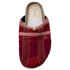 Vintage 1990S YOYAGE Red & Pink Velvet Slip On  Shoes
