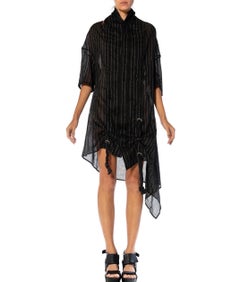 1990S Y’S YOHJI YAMAMOTO Black & White Linen Poly 3/4 Sleeve Pin Striped  Jacket