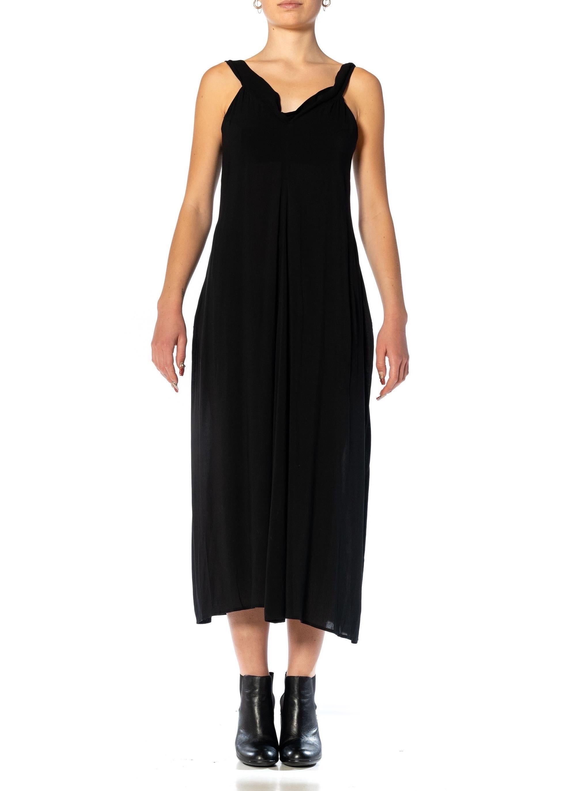 1990S Y’S YOHJI YAMAMOTO Black Wool Cowl Front Dress With Extended Flutter Panels In Back