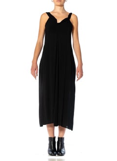 1990S Y’S YOHJI YAMAMOTO Black Wool Cowl Front Dress With Extended Flutter Pane