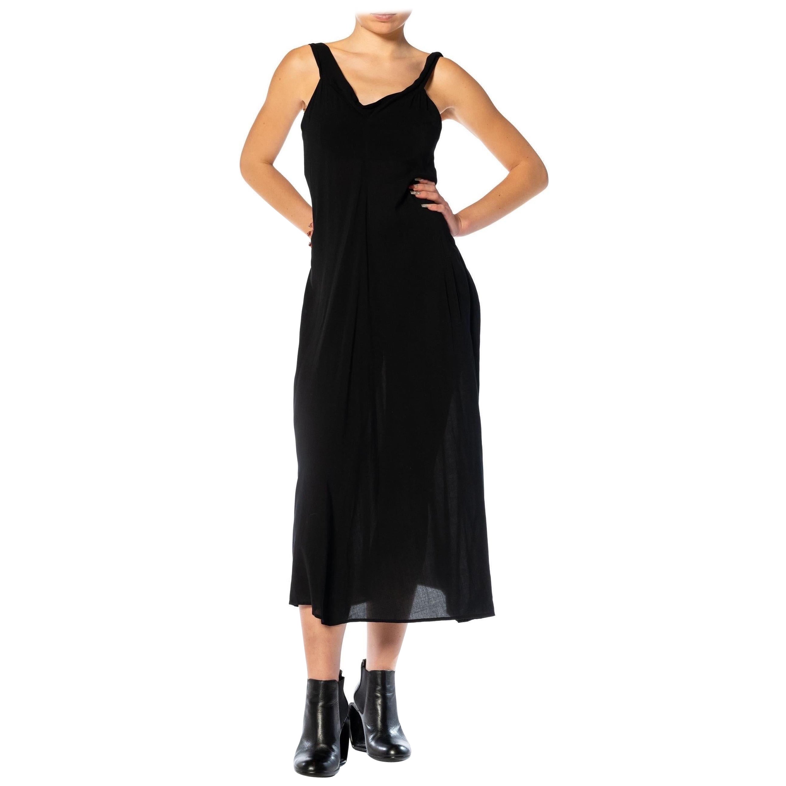 Yohji Yamamoto Y's 1990S Abito in lana nera con pannello svolazzante esteso