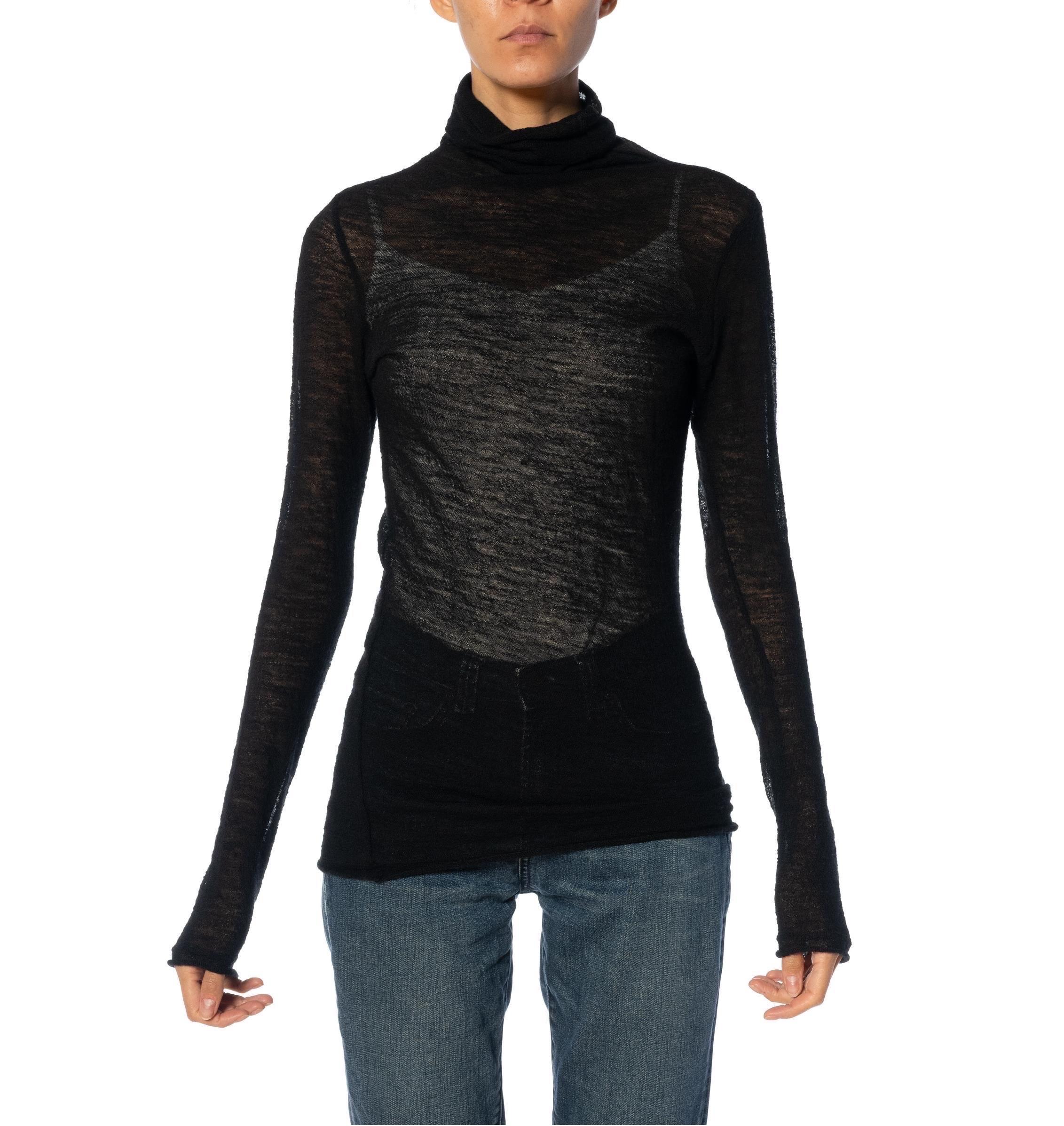 1990S Y’S YOHJI YAMAMOTO Black Wool Sheer Turtleneck Sweater In Excellent Condition For Sale In New York, NY