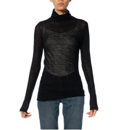 1990S Y’S YOHJI YAMAMOTO Black Wool Sheer Turtleneck Sweater