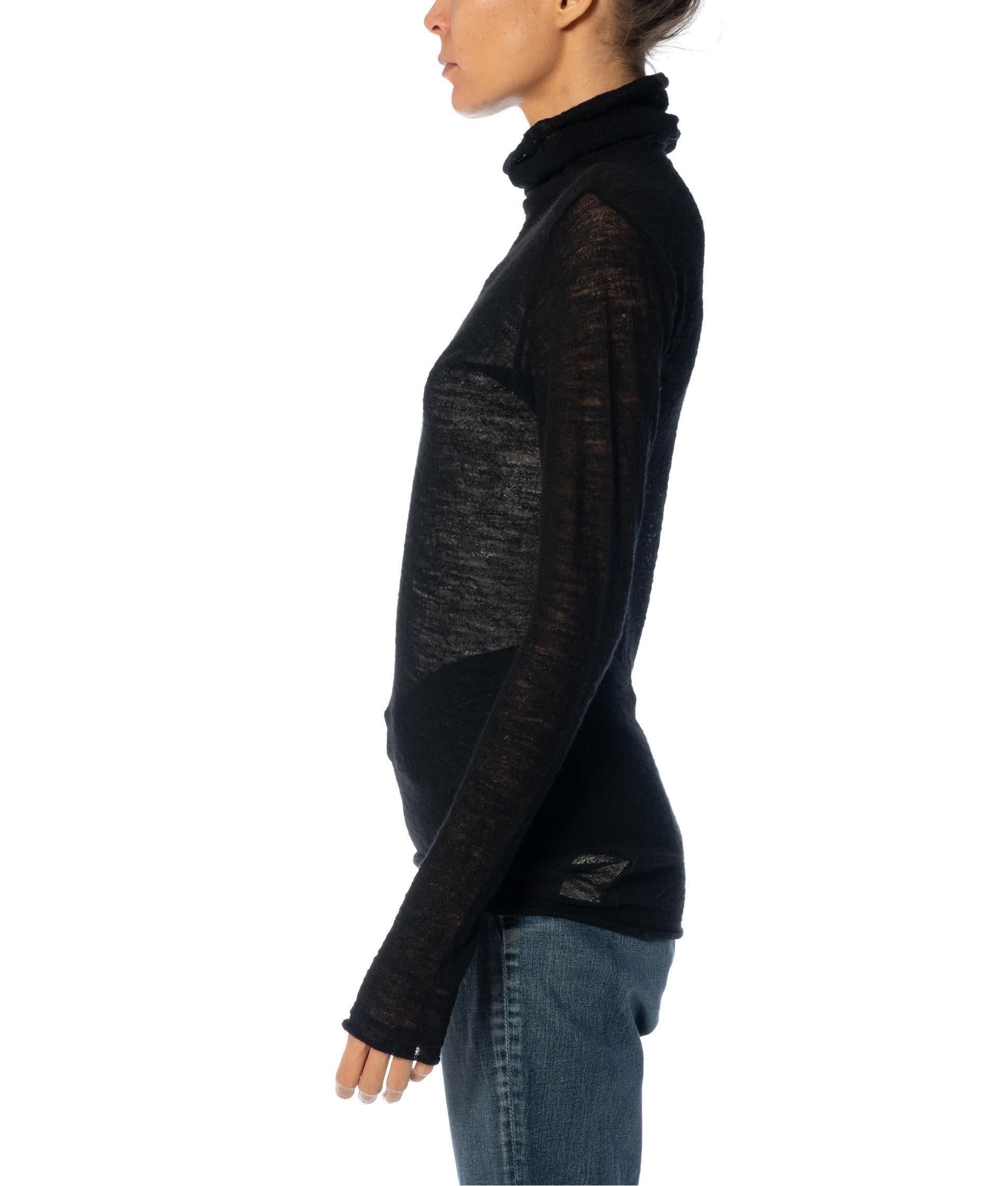 Women's 1990S Y’S YOHJI YAMAMOTO Black Wool Sheer Turtleneck Sweater For Sale