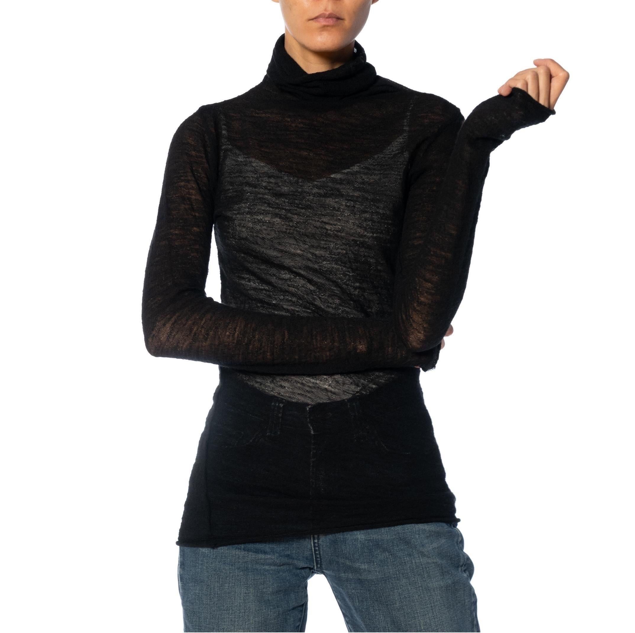 1990S Y’S YOHJI YAMAMOTO Black Wool Sheer Turtleneck Sweater For Sale 4