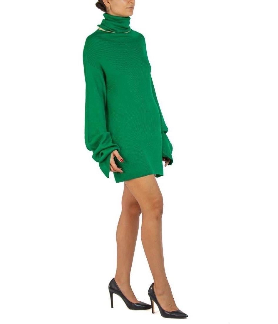 1990S Y’S YOHJI YAMAMOTO Green Wool Blend Knit Turtleneck Sweater For Sale 1