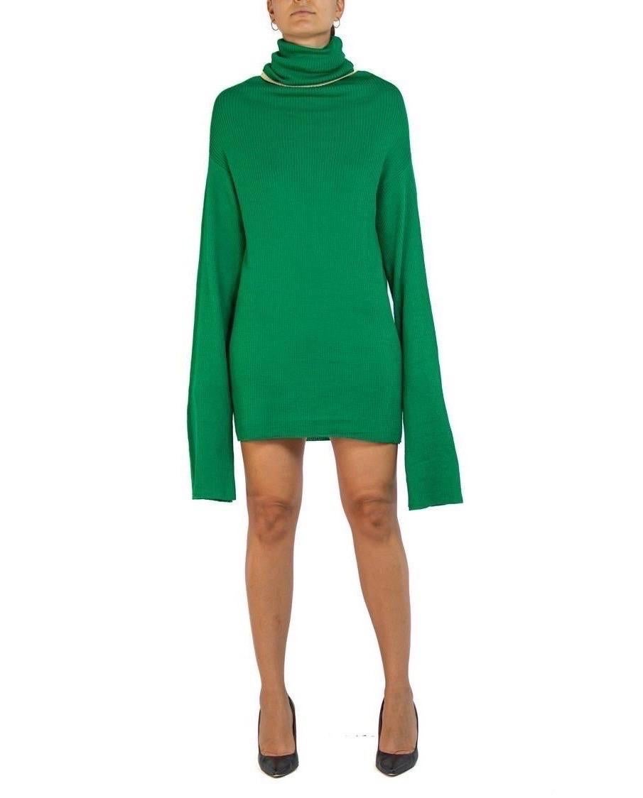 1990S Y’S YOHJI YAMAMOTO Green Wool Blend Knit Turtleneck Sweater For Sale 2