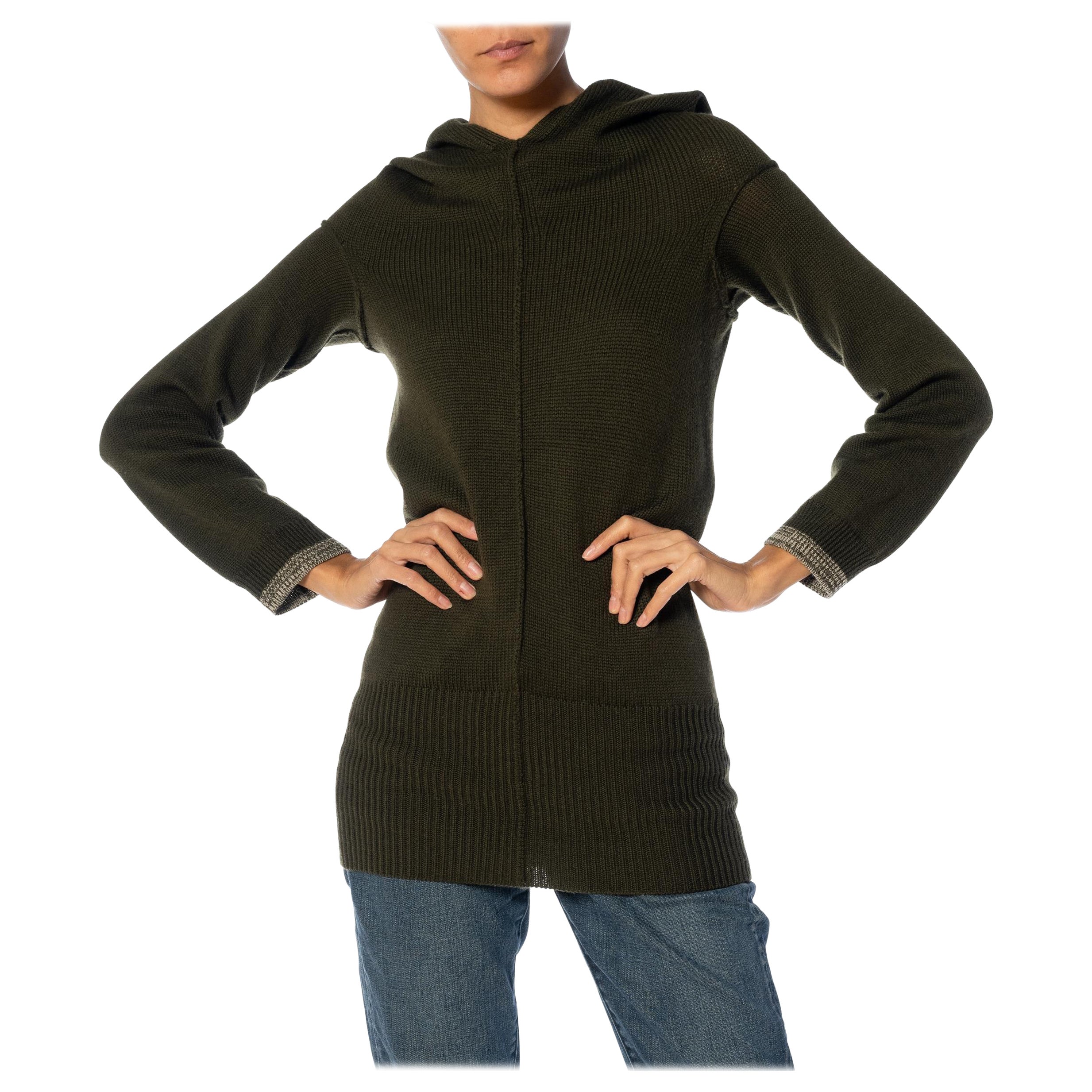 1990S Y'S YOHJI YAMAMOTO Suéter de punto de lana verde cazador con capucha en venta