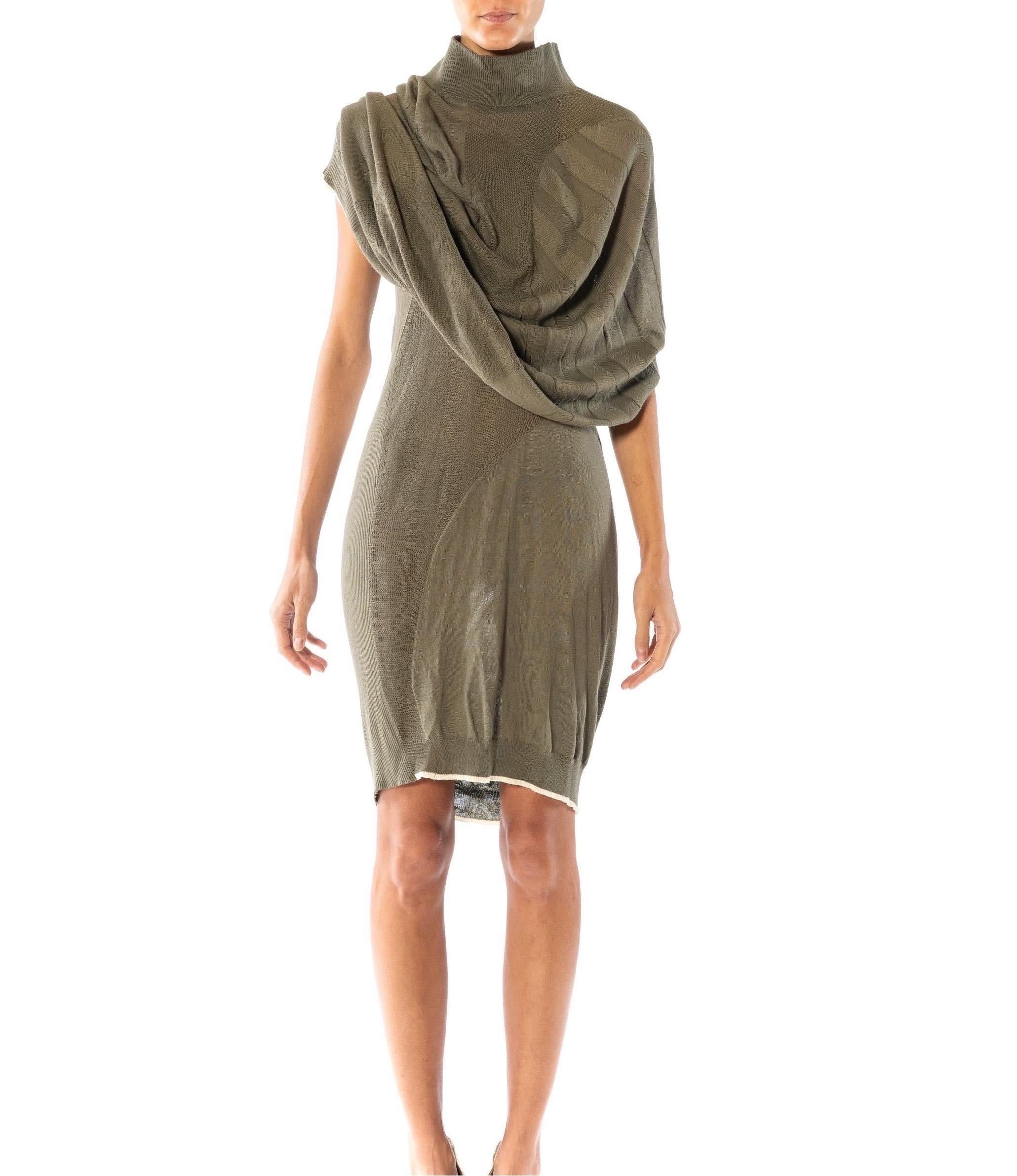 1990S Y’S YOHJI YAMAMOTO Olive Green Cotton / Rayon Knit Cocoon & Dress Ensembl For Sale 5