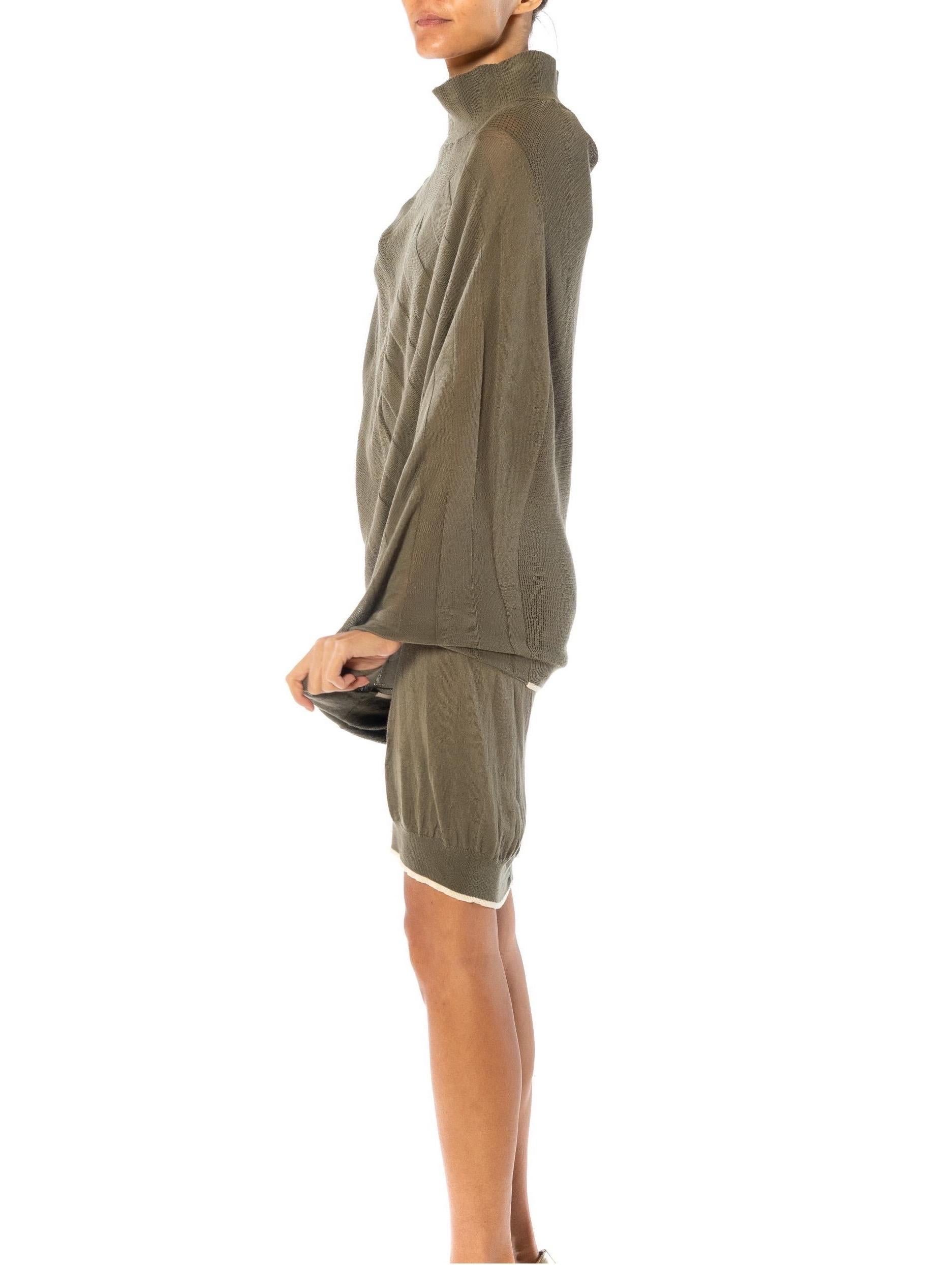 Brown 1990S Y’S YOHJI YAMAMOTO Olive Green Cotton / Rayon Knit Cocoon & Dress Ensembl For Sale