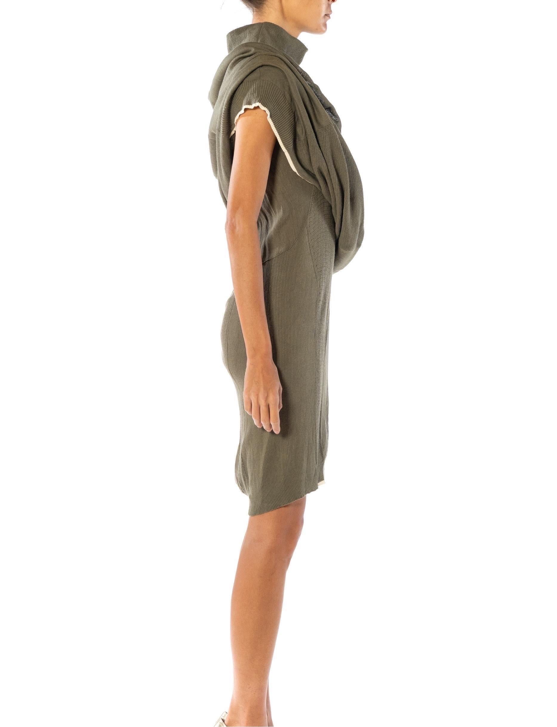 1990S Y’S YOHJI YAMAMOTO Olive Green Cotton / Rayon Knit Cocoon & Dress Ensembl In Excellent Condition For Sale In New York, NY