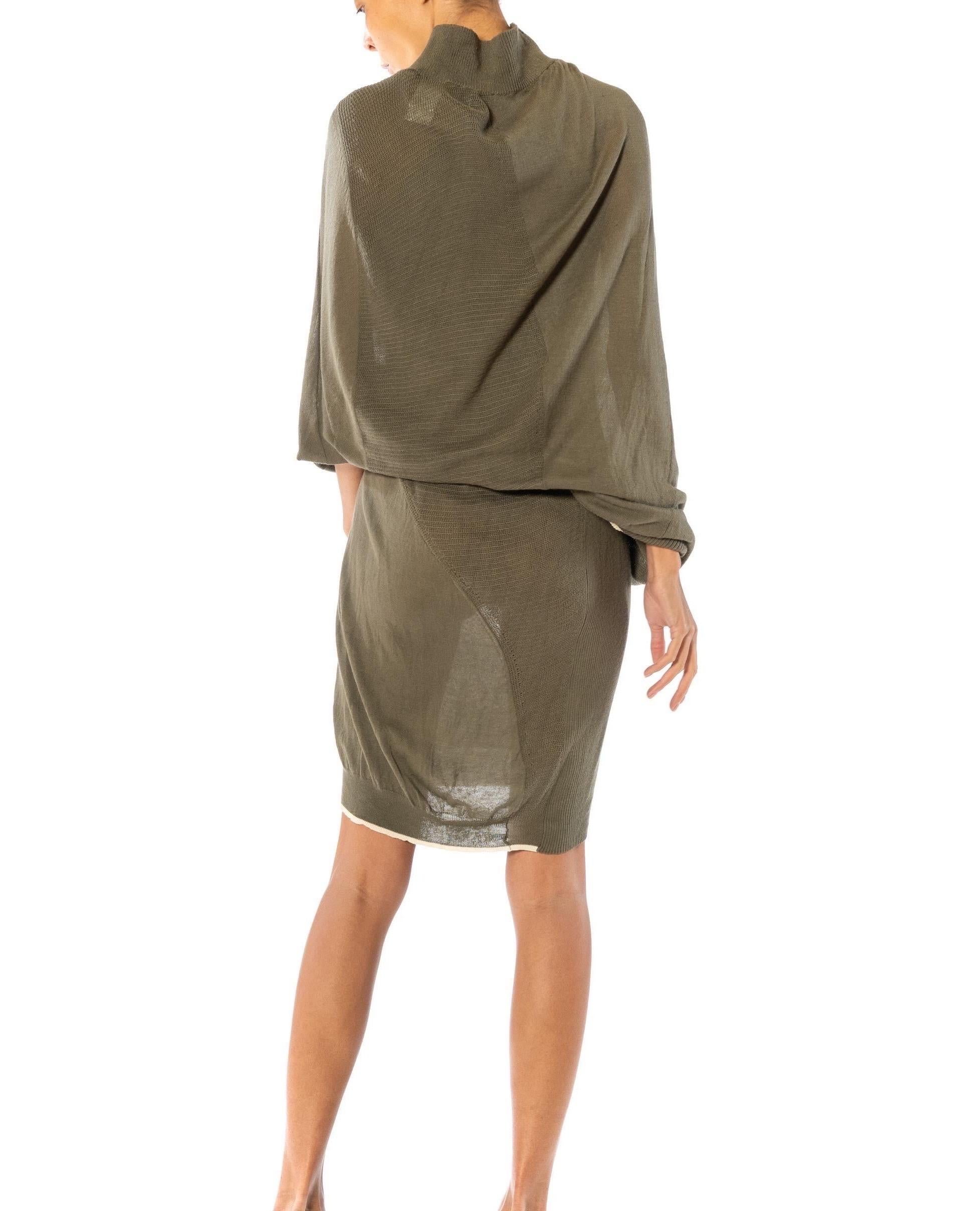 1990S Y’S YOHJI YAMAMOTO Olive Green Cotton / Rayon Knit Cocoon & Dress Ensembl For Sale 1