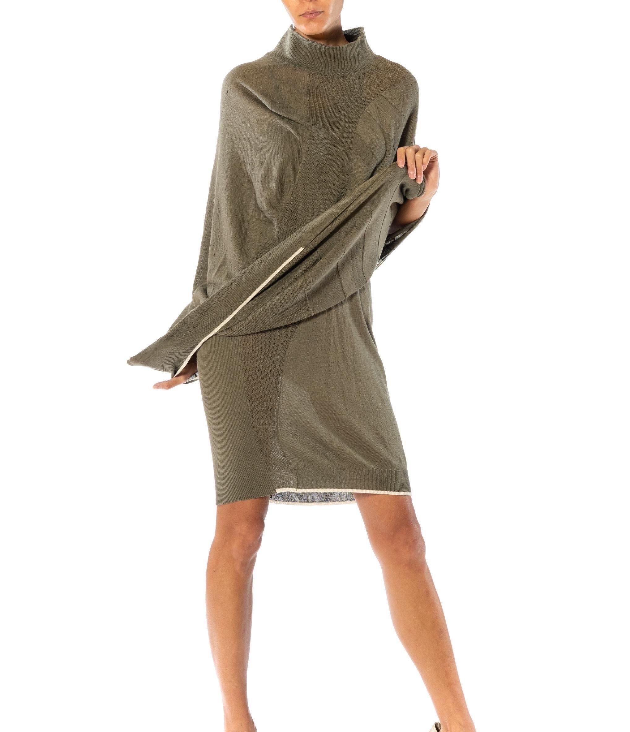 1990S Y’S YOHJI YAMAMOTO Olive Green Cotton / Rayon Knit Cocoon & Dress Ensembl For Sale 2