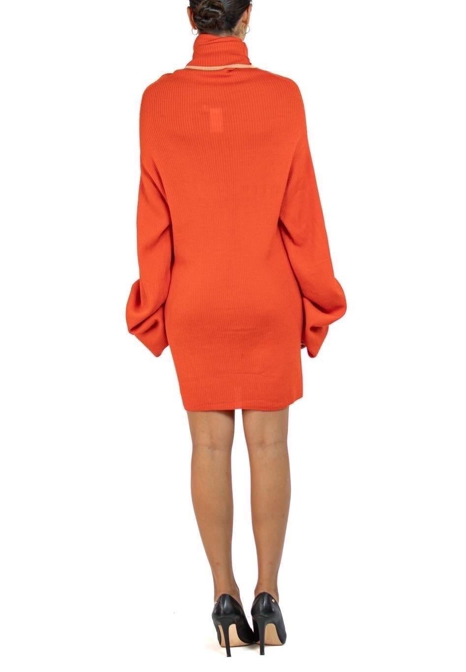 1990S Y’S YOHJI YAMAMOTO Orange Wool Blend Knit Turtleneck Sweater For Sale 1