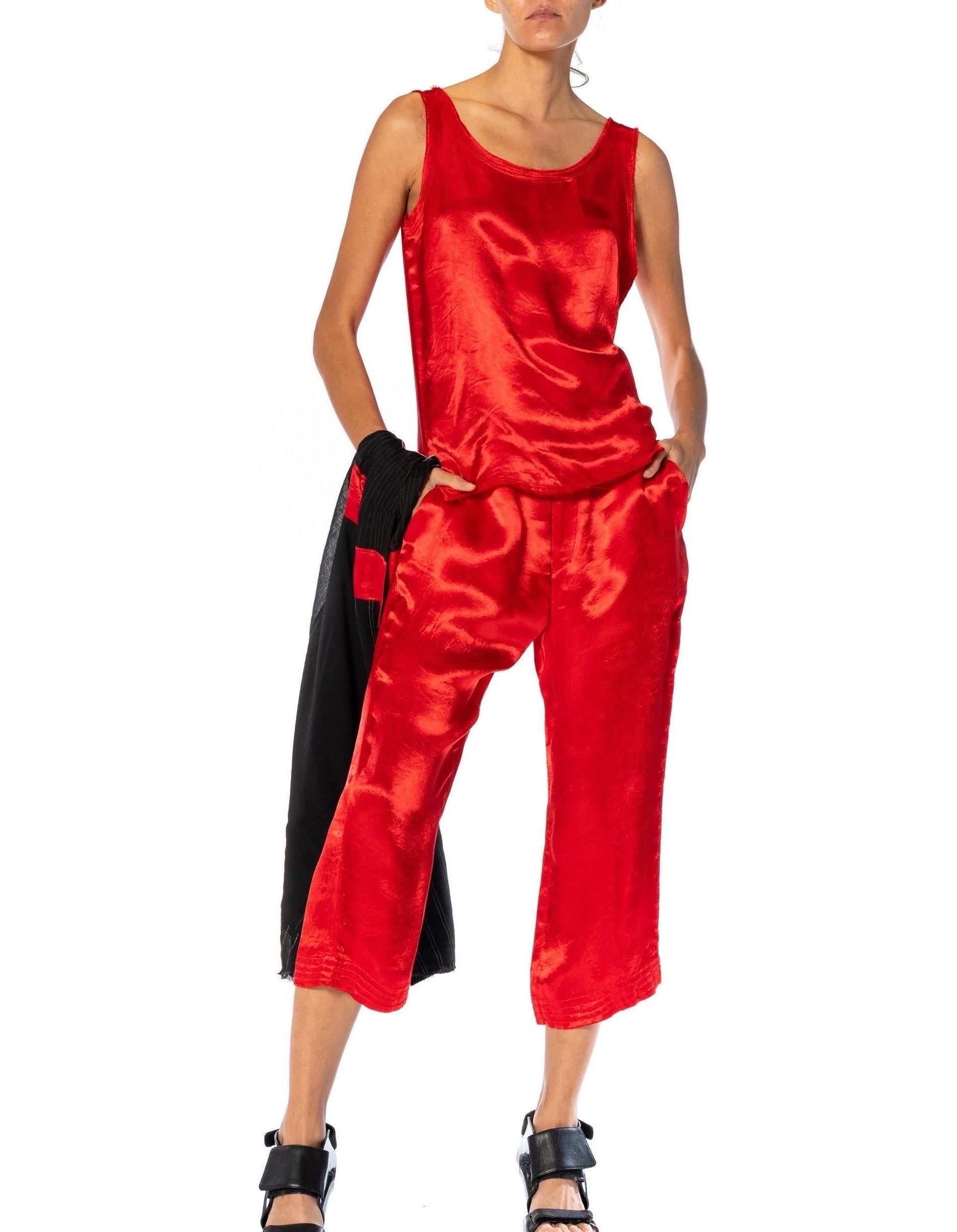 1990S Y’S YOHJI YAMAMOTO Red, Black & Silver Linen Rayon Top, Pants, Skirt Ense For Sale 6