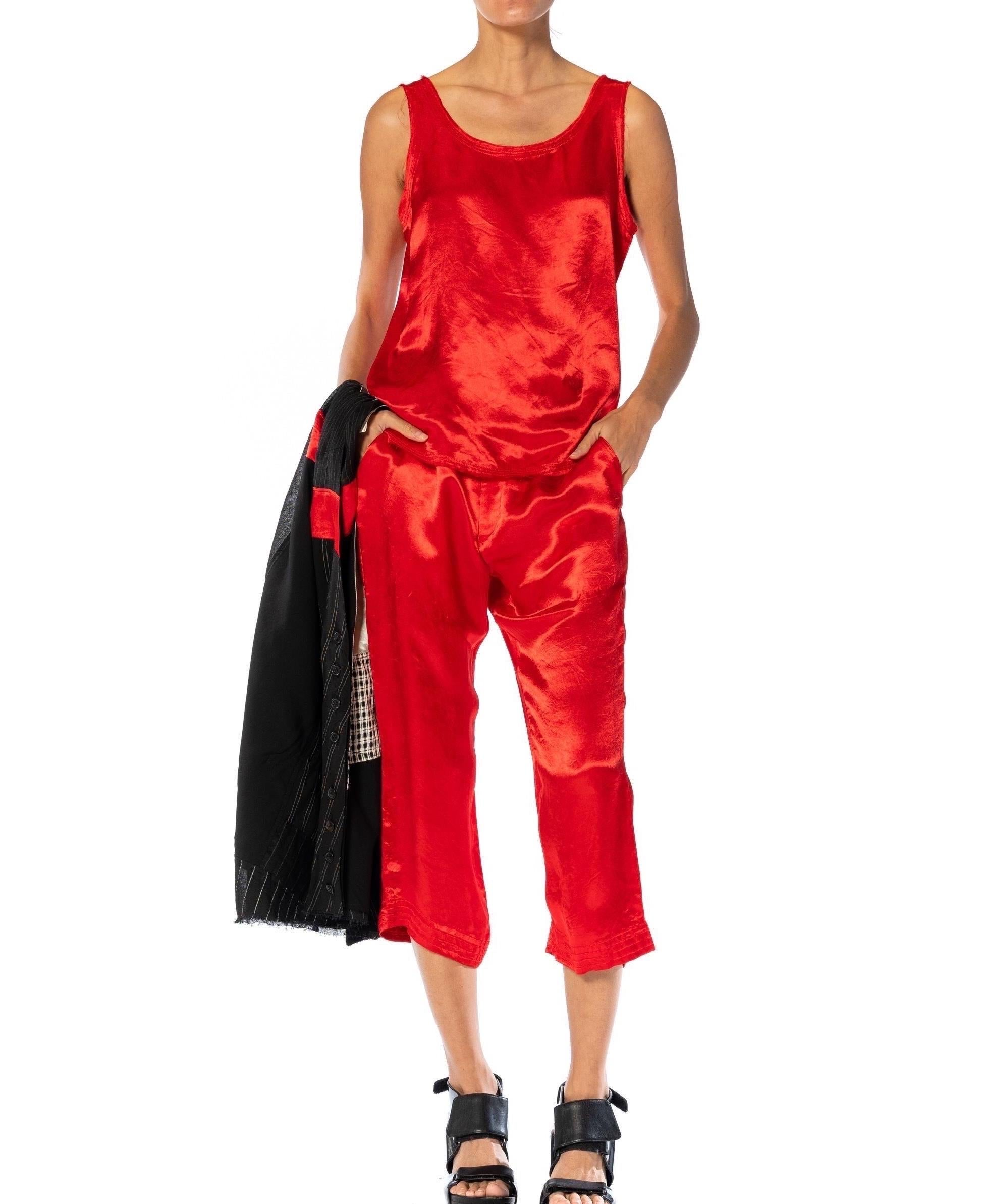 1990S Y’S YOHJI YAMAMOTO Red, Black & Silver Linen Rayon Top, Pants, Skirt Ense For Sale 7
