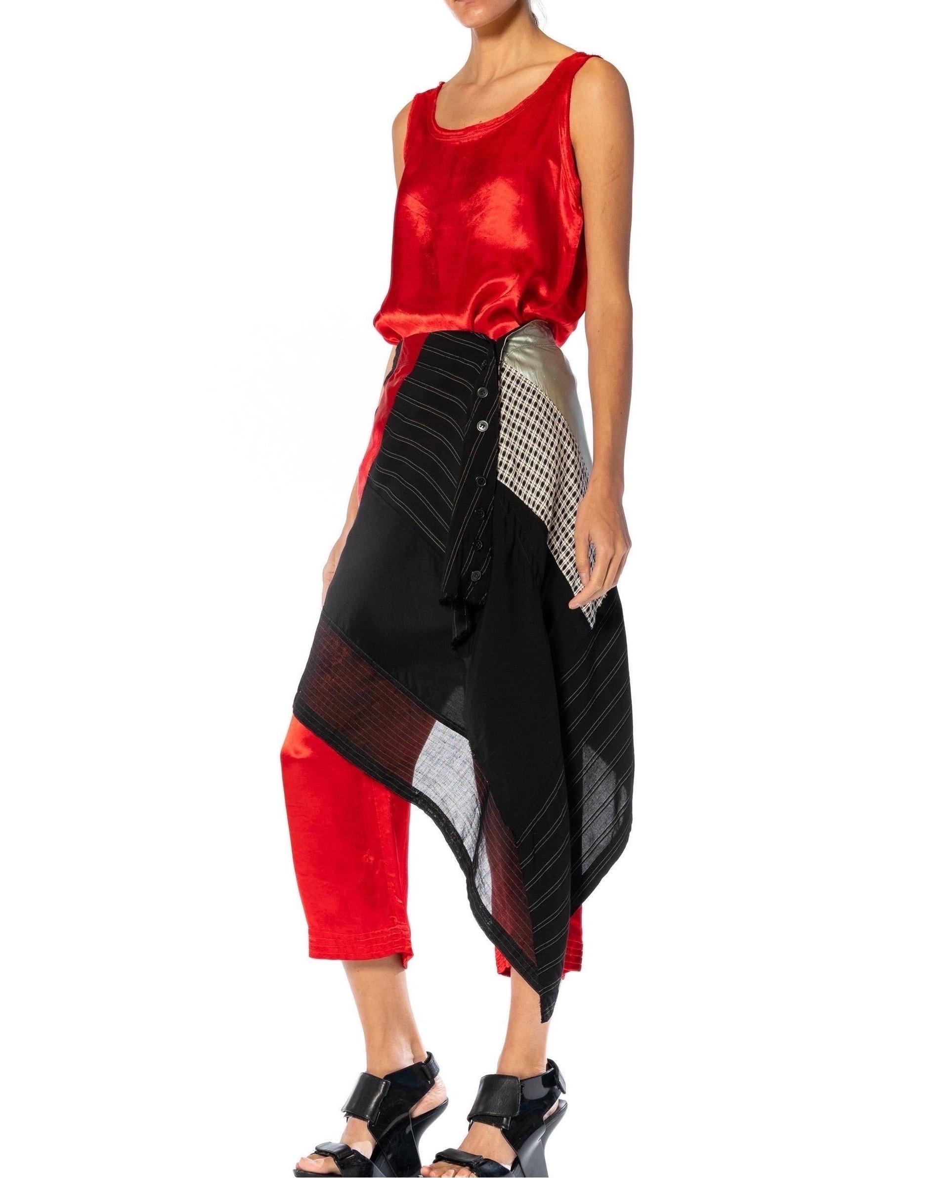 1990S Y’S YOHJI YAMAMOTO Red, Black & Silver Linen Rayon Top, Pants, Skirt Ense For Sale 8